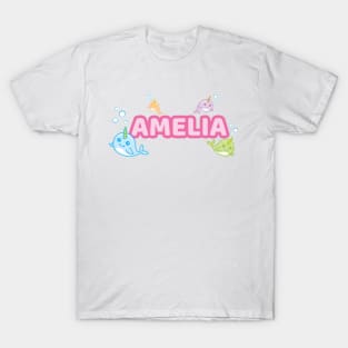 Personalised 'Amelia' Narwhal (Sea Unicorn) Design T-Shirt